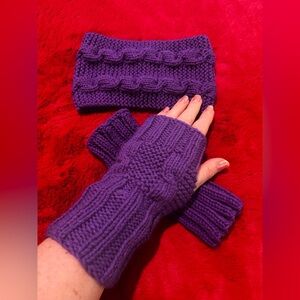 Hand Crafted Violet Knit Accessories Set